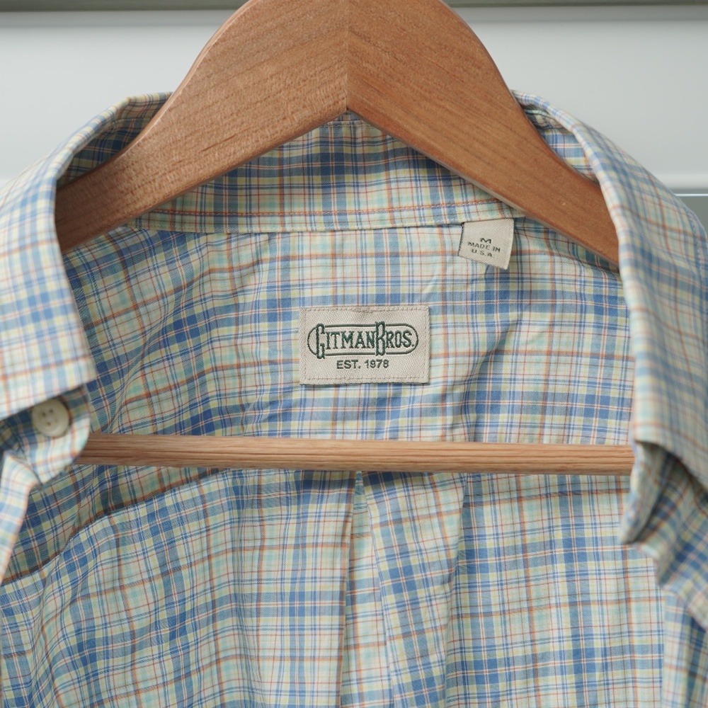 Gitman Bros multicolor plaid dress shirt size M made in USA